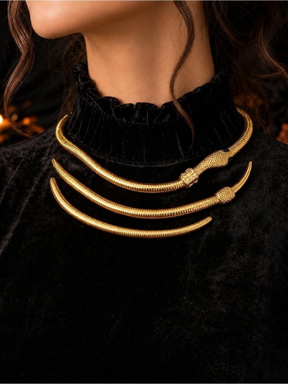 Gold Snake Wrap Choker Necklace | Adjustable Serpent Statement Collar